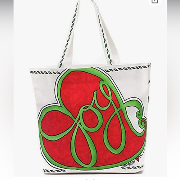 Like new! - BRIGHTON Christmas Love & Joy Double Sided Canvas Tote Bag - Picture 3 of 13